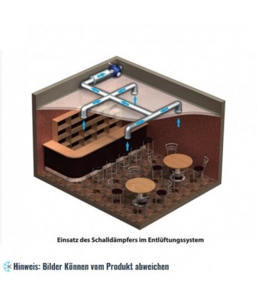 Schalldämpfer SR 200/600, verzinktes Stahlblech, Stutzenmaße 200 mm, Lüftungsrohr-Durchmesser 200 mm, Länge 600 mm