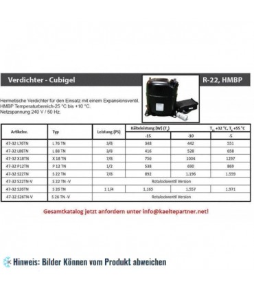 Kompressor ACC - L76TN, HMBP - R22, 3/8HP, 220-240V/1/50Hz