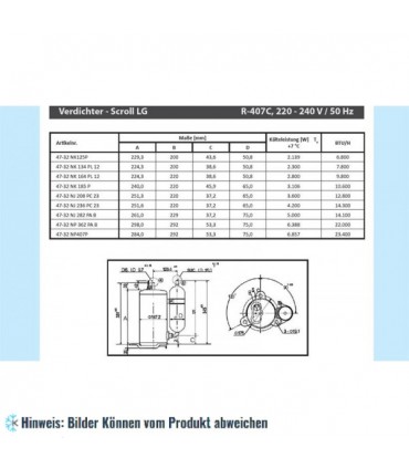 Rotationskompressor LG NK185P, R407C, 220-240V/50 Hz, 10 600 Btu/h - nicht lieferbar, ersetzt durch Nachfolger