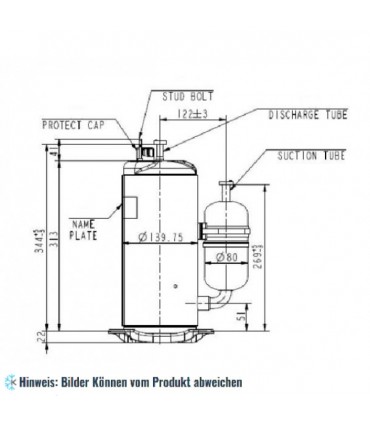 Rotationskompressor GMCC, PG400G2C-7FTS, HMBP - 407C, 6,65 kW ohne Betriebskondensator