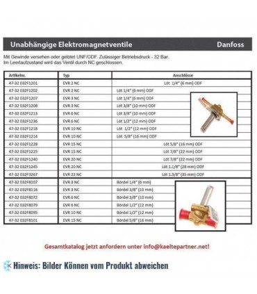 Magnetventil Danfoss EVR 6 NC, Bördelanschlüsse 3/8" SAE, kv 0,80