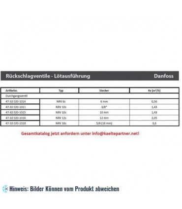 Rückschlagventil Danfoss NRV 6s, Löt Durchgang 10 mm ODF, kv 0,56