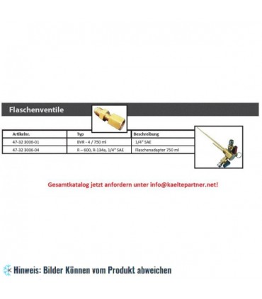 Flaschenventil für R600a, R290, BVR-4, 750 ml, 1/4" SAE