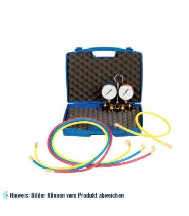 4-Wege Monteurhilfe R410-R32 mit ungefülltem Manometer Ø80, 3 Füllschläuchen 150 cm, inkl. Koffer Wigam K-W4MSA4-5-CSA60