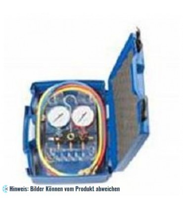 4-Wege Monteurhilfe R410-R32 mit ungefülltem Manometer Ø80, 3 Füllschläuchen 150 cm, inkl. Koffer Wigam K-W4MSA4-5-CSA60