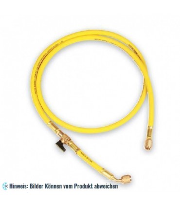 Füllschlauch "W" 90cm mit Zwischenventil, Anschlüsse gerade x 45° mit Drücker WIGAM WSA/5-5/32V4