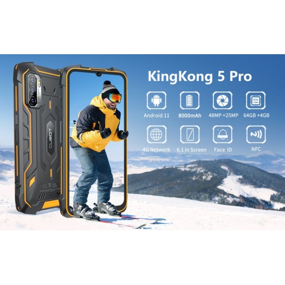 Cubot KingKong 5 Pro Outdoor Smartphone ohne Vertrag 4G LTE Robust Handy, Android 11, 8000mAh Akku, 4GB+64GB, IP68 / IP69K Wasse