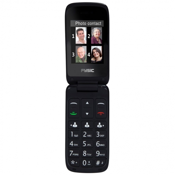 Fysic FM-9760ZT - Benutzerfreundliches Klapphandy für Senioren mit Notruftaste, schwarz