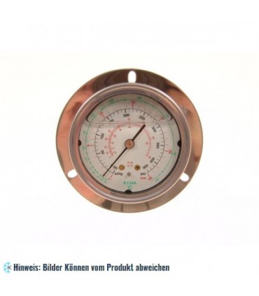Manometer ölgefüllt Hochdruck, Anschluss hinten 1/4" SAE, R134a, R12, R22