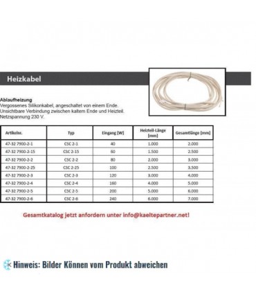 Heizkabel universal, Leistung 80 W, L Heizteil 2000 mm, L Total 3000 mm