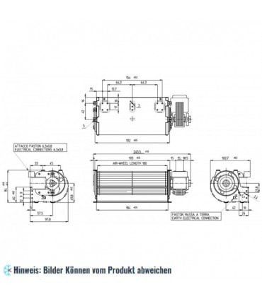 Querstromlüfter, Turbine 180x60 mm, Motor rechts