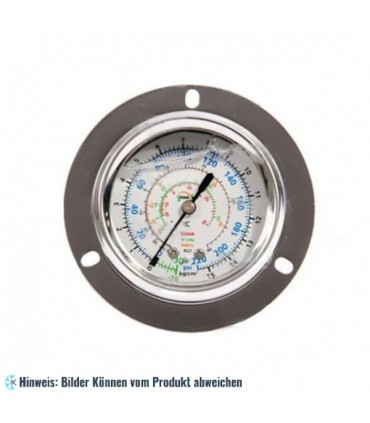 Manometer Ø60, Niederdruck, Ölfüllung, SH, R134a, R22, R404A, R407C, Anschluss 1/4" SAE auf Rückseite,