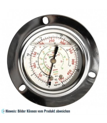 Manometer Ø60, Hochdruck, Ölfüllung, SH, R134a, R22, R404A, R407C, Anschluss 1/4" SAE auf Rückseite,