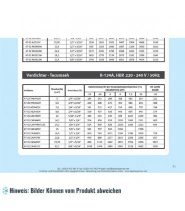 Kompressor Tecumseh CAE4440Y (POE), HBP - R134A, 240V/50Hz - nicht lieferbar, ersetzt durch Nachfolger