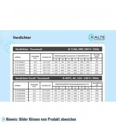 Kompressor Tecumseh TFH4525Y (POE), HBP - R134a, 400V/3F/50Hz, Rotalock - nicht mehr lieferbar