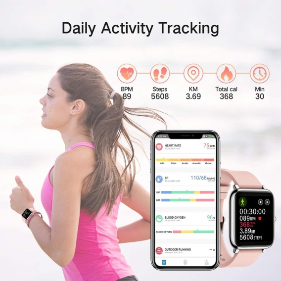 Smartwatch Bluetooth Touchscreen Armbanduhr Smartband Blutdruckmessung Wasserdicht Fitness Tracker Armband Pulsmesser Uhr Androi