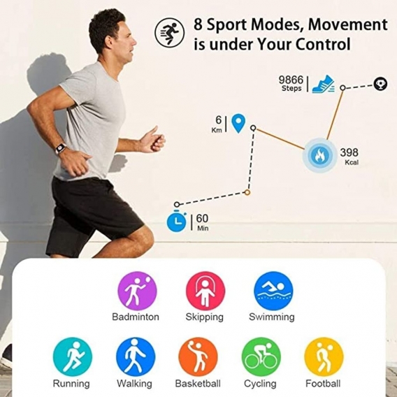 Smartwatch, Fitness Tracker mit Blutdruckmessung Fitness Armbanduhr mit Pulsuhr Schlafmonitor IP67 Wasserdicht Sportuhr Schrittz