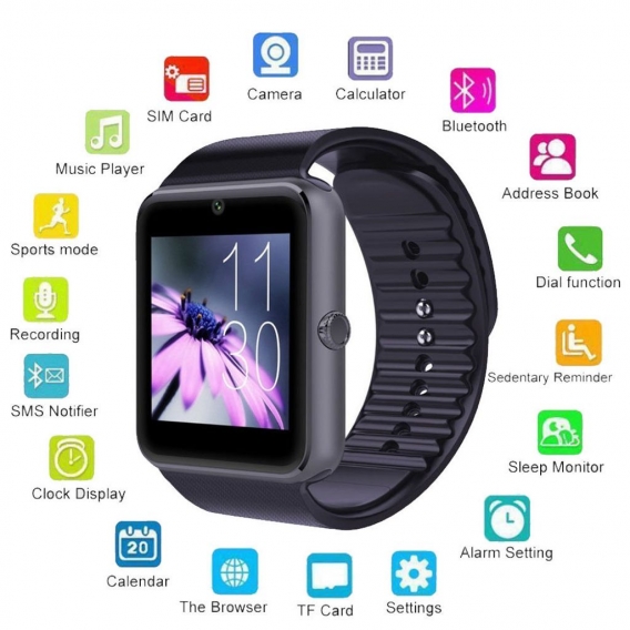 Smartwatch Bluetooth Armband Uhr für iOS iPhone Android + Kamera SIM Handy GT08