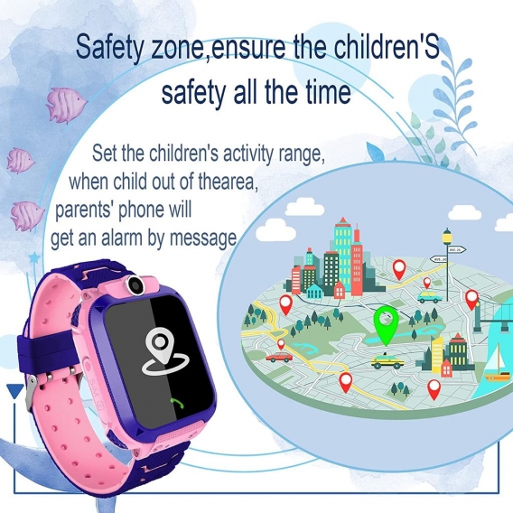 Smartwatch 1,44″ Touch Screen Kinderuhr LBS Tracker SOS Kamera Voice Chat Funktion IP67 Wasserdicht Student Geschenk (Rosa)