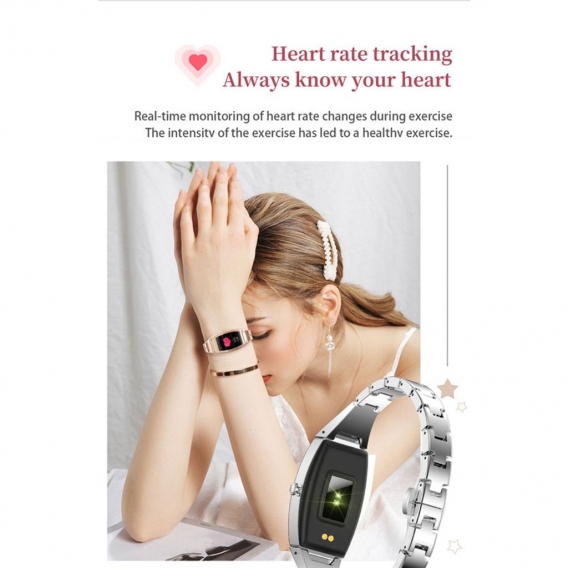 Smart Watch für Frauen, Fitness-Tracker mit Blutdruck-Herzfrequenz-Schlafmonitor Menstruationserinnerung Silber