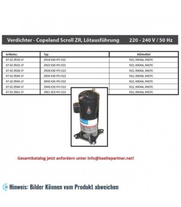 Kompressor Copeland Scroll ZR18K5E-PFJ 622, R407C, 220-240V