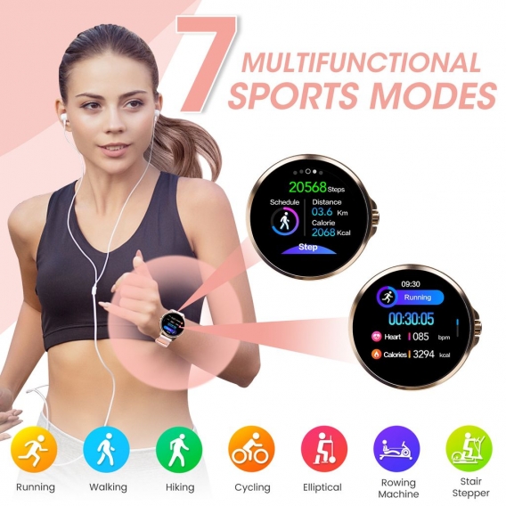 EIVOTOR Smartwatch Damen Fitness Armband Tracker Sport Uhr mit Pulsmesser Armbanduhr IP68 Wasserdicht Schrittzähler Kalorienzähl