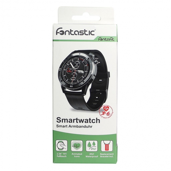 Fontastic Prime Smarte Armbanduhr FontaFit 500CH Teso schwarz Metallgehäuse, Ersatzarmband, Sport, Puls, IP67