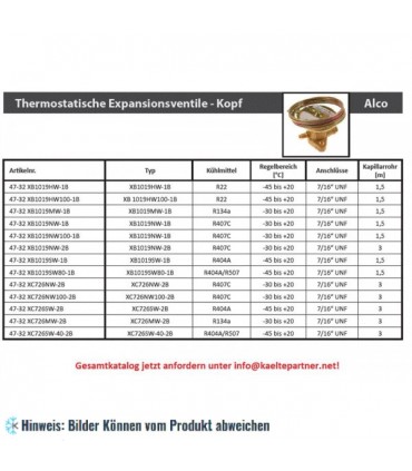 Thermostatisches Expansionsventil Oberteil ALCO TCLE - XB 1019 SW-1B, R404A, R507