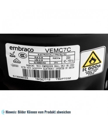 Drehzahlgeregelter Kompressor Aspera Embraco VEMC7C mit E-Satz, LBP - R600a, 230V, 40/150Hz, 3PH