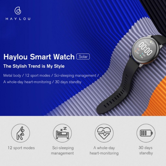 Globale Version Haylou Smartwatch Fitness Tracker Solar LS05 Fitness Armband mit Pulsuhr Schlafmonitor 12 Sportmodi für IOS/Andr