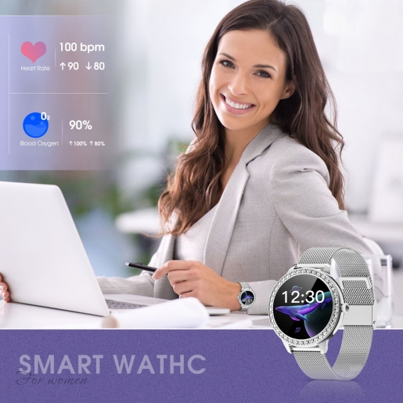 Fitness Tracker Smartwatch Damen IP68 wasserdichte Smartwatch mit weiblichem Zyklusmanagement Herzfrequenzmesser Schrittzähler F