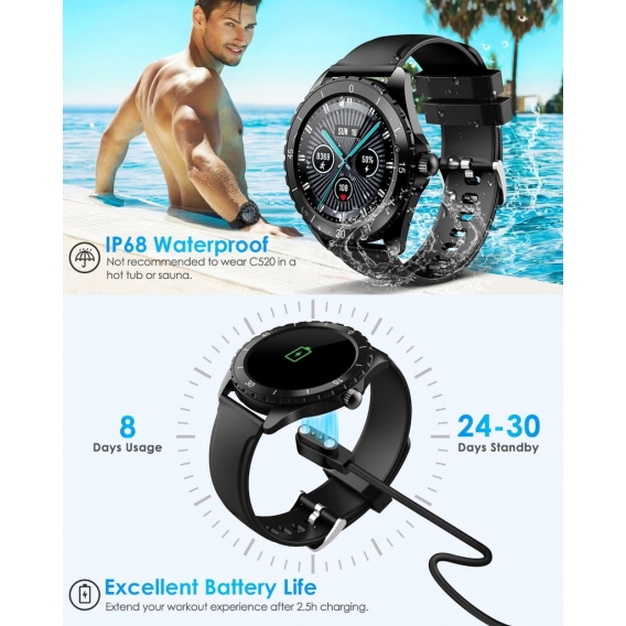 ELEGIANT Smartwatch, Fitness Tracker Für Damen Herren, Fitness Armband Sportuhr 1,3-Zoll-Touchscreen, Pulsmesser, Schlafmonitor 