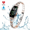 Damenmode Bluetooth Smart Armband Fitness Tracker Wasserdicht Herzfrequenz Blutdruck Smart Watch für Android iOS (Gold)