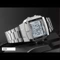 SKMEI 1381 Maenner Analog Digitaluhr Mode Laessig Sport Armbanduhr 2 Zeit 5 Alarm 3ATM Wasserdicht Edelstahlband Hintergrundbele