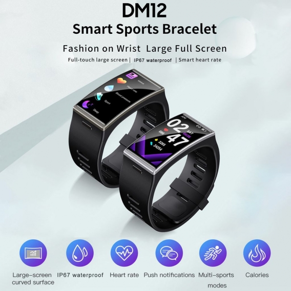 LEMFO DM12 Smart Bracelet Sportuhr 1,91-Zoll-TFT-Bildschirm BT5.0 Fitness Tracker IP67 Wasserdichter Schlaf- / Herzfrequenz- / B