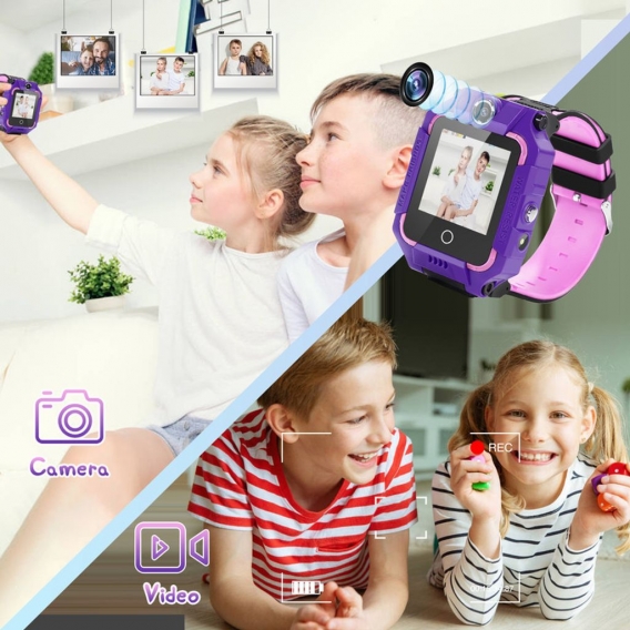 Kinder 4G Smartwatch mit GPS One-Key SOS Call Anti-Lost für 4-12 Jahre Elektronisches Lernspielzeug für Kinder Lila
