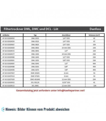 Filtertrockner Danfoss DML 305S, 5/8" ODS, Lötanschlüsse