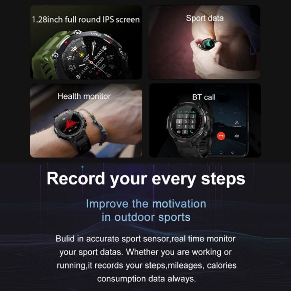 LEMFO K22 Smart Watch 1,28'' IPS Full-Touchscreen BT Anruf Fitness-/Gesundheitsmonitor 400mAh Grosser Akku Musik-/Kamerasteuerun