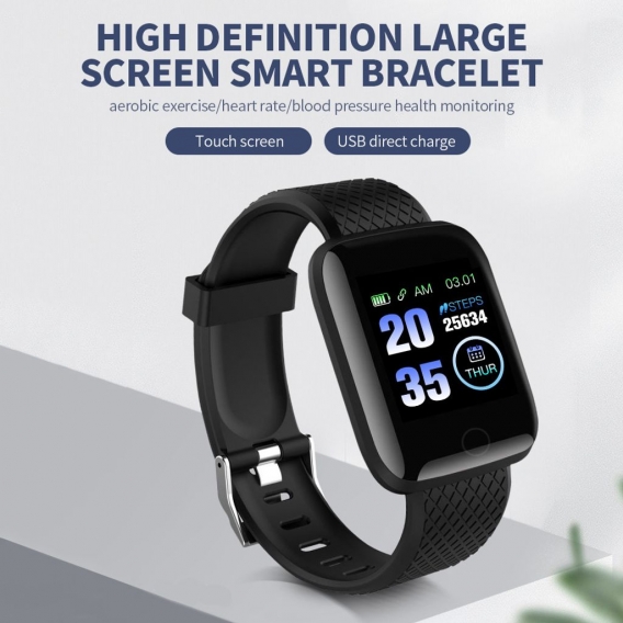 1,3-Zoll-Touchscreen Smart Armband Sportuhr Wasserdicht Fitness Tracker Blutdruck Herzfrequenz Blut Sauerstoffmonitor Schwarz