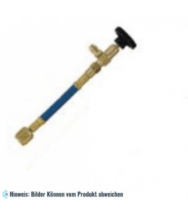 Nadel-Absperrventil 90°, blauer Füllschlauch 1/4-1/4