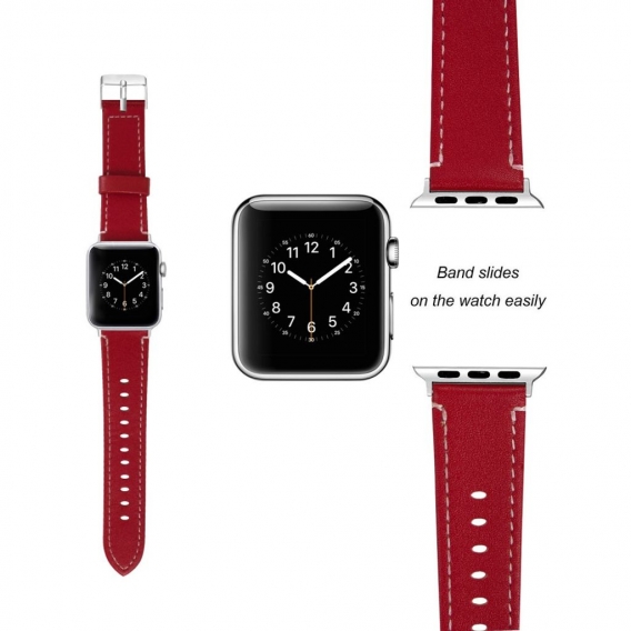 Leder Armband für Apple Watch 45/44/42mm Retro Band Series 7/6/SE/5/4/3 Rot