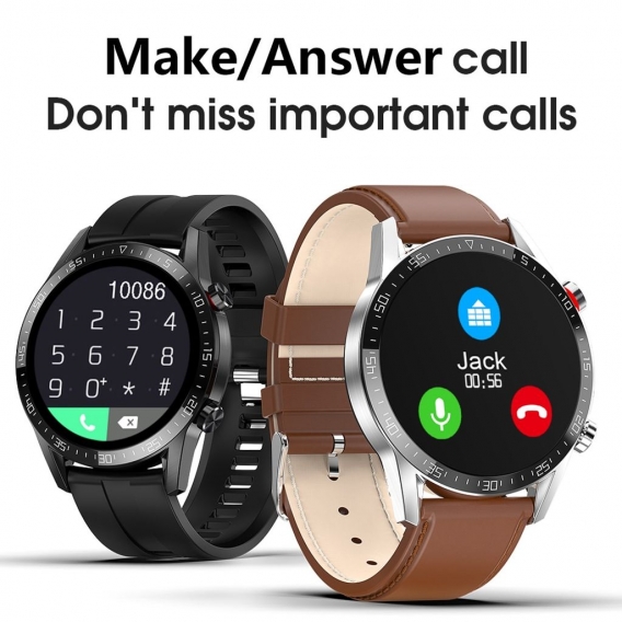 Linuode Smartwatch Herren 2021 Android IP68 Smartwatch Anruf annehmen Smart Watch Man,Braunes Leder