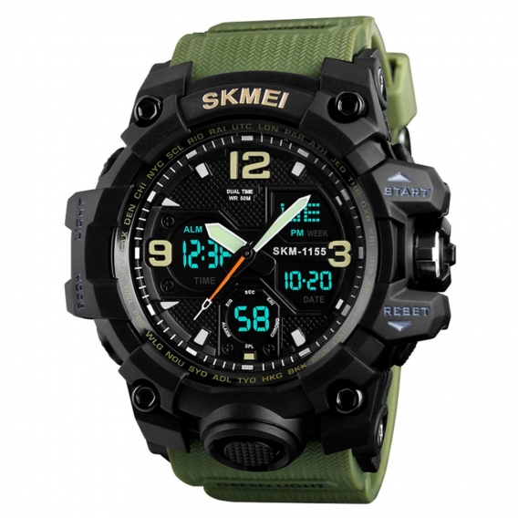 SKMEI 1155B Quarz Digital Elektronische Herrenuhr Mode Laessig Outdoor Sports Maennlich Armbanduhr Dual Time Datum Woche Chrono 