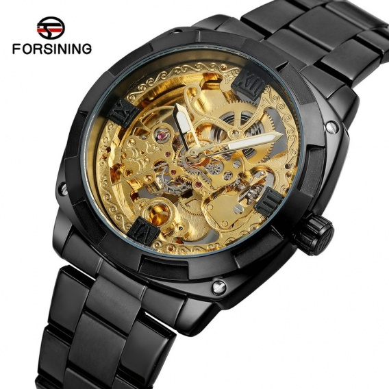 FORSINING 207-1 Business Maenner Mechanische Uhr Zeitanzeige Mode Laessig Edelstahlband Armband 3ATM Wasserdicht Selbstaufzug Ma