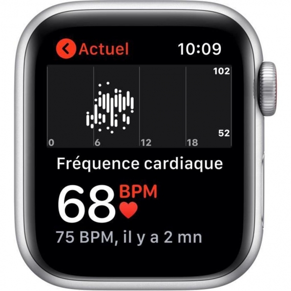 Apple Watch SE GPS + Cellular, 40 mm silbernes Aluminiumgehäuse mit intensiv blauem Sportband