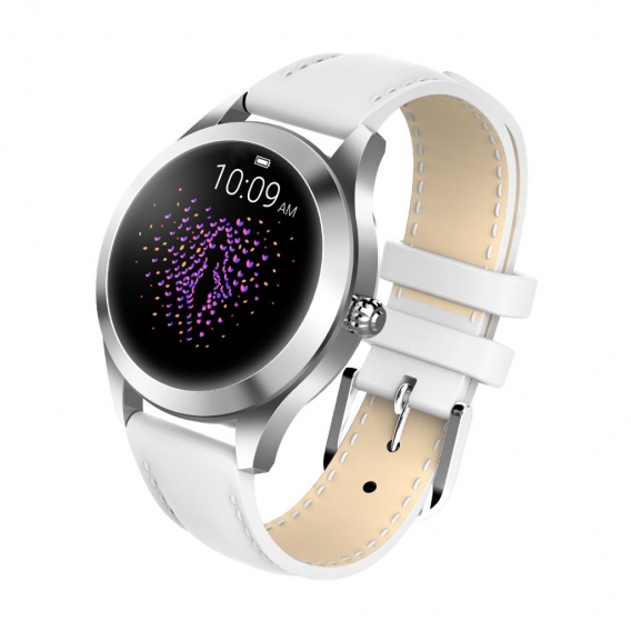 Smartwatch Frauen Smart Watch Kw10 Farbe Ip68 Damen Fitness Tracker Runden Touchscreen (Silbernes Lederband)