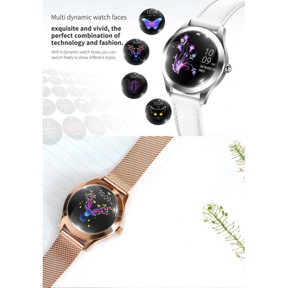 Smartwatch Frauen Smart Watch Kw10 Farbe Ip68 Damen Fitness Tracker Runden Touchscreen (Silbernes Lederband)