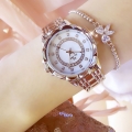 Frauen-Art- und Weiseuhr-Metallkasten-Band-analoge Armbanduhr-funkelnde Diamant-Quarzuhr