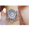 Frauen-Art- und Weiseuhr-Metallkasten-Band-analoge Armbanduhr-funkelnde Diamant-Quarzuhr