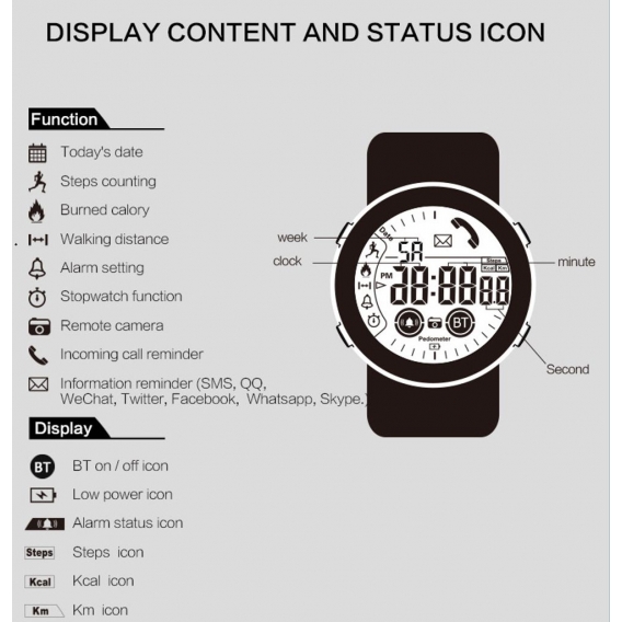 Outdoor-Smartwatch EX17s Bluetooth 4.0 Smart Watch, 50m Wasserdicht, Unterstützung für Schrittzähler/Erinnerung/Datenanalyse/Rem